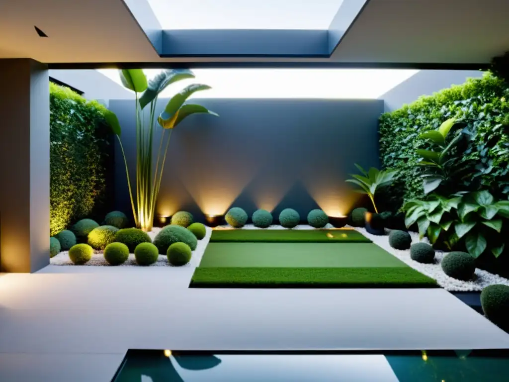 Jardín interior moderno con plantas de clima frío en diseño minimalista y sofisticado