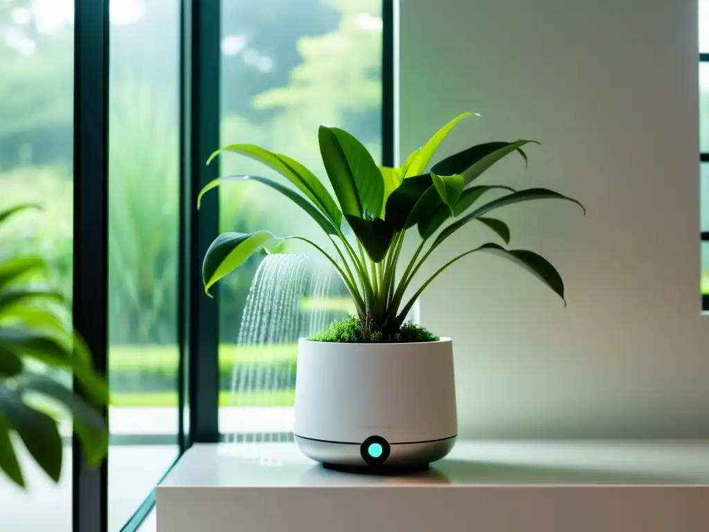 Un moderno sistema de riego para plantas de interior, con elegante diseño y tecnología avanzada