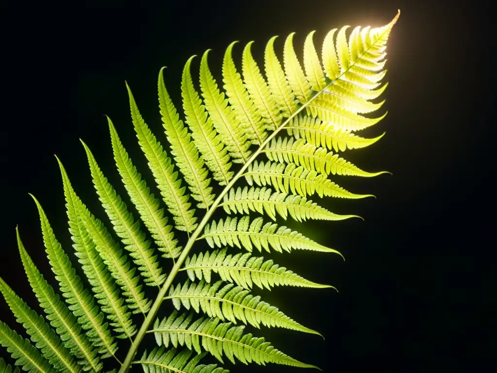 Fotografiando el movimiento de plantas interiores con una imagen de helecho verde iluminado en contraste