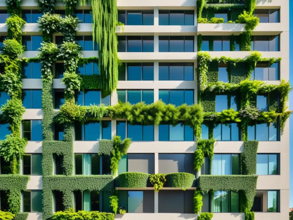 Un muro verde vibrante con detalles realistas y contraste visual, iluminado por el sol