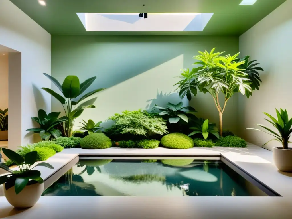 Un oasis de serenidad y armonía en Jardines de interior multisensoriales, con exuberante vegetación y suave iluminación natural