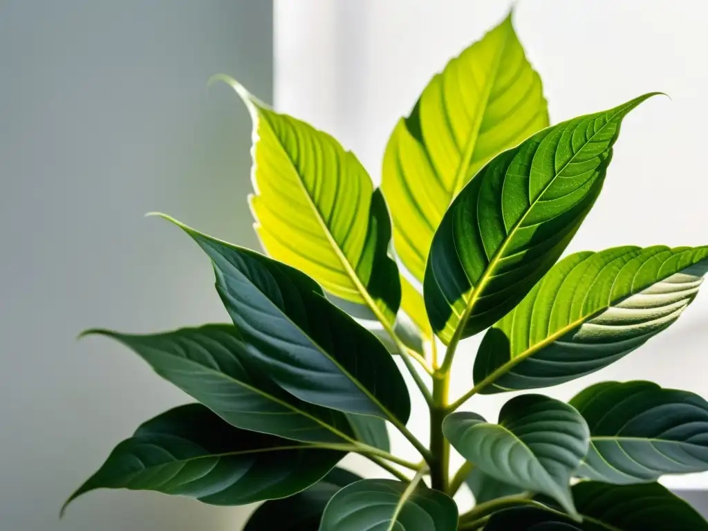 Un oasis de serenidad: planta de interior exuberante y delicada, bañada por la luz solar