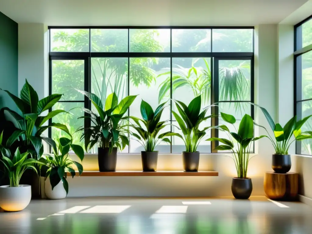 Un oasis de serenidad con plantas purificadoras de aire interior, bañado por luz natural