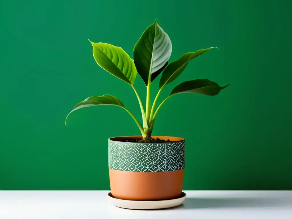 Un oasis de tranquilidad en casa con una planta interior exuberante en una maceta sostenible