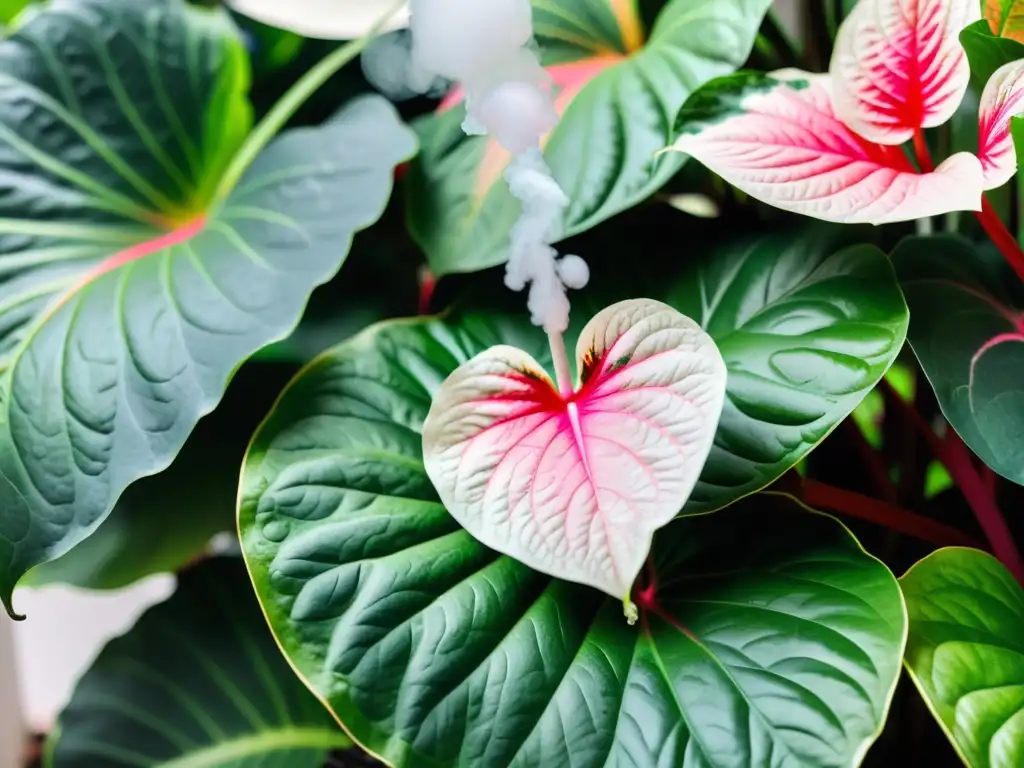 Un oasis de tranquilidad: un pequeño y elegante humidificador crea un delicado microclima para el Caladium en interiores