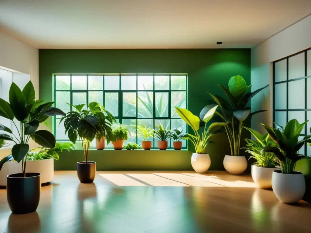 Un oasis de tranquilidad con plantas de interior promoviendo beneficios fitoncidas