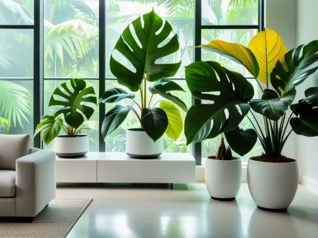 Un oasis tropical en interiores con Philodendrons brillantes y elegantes