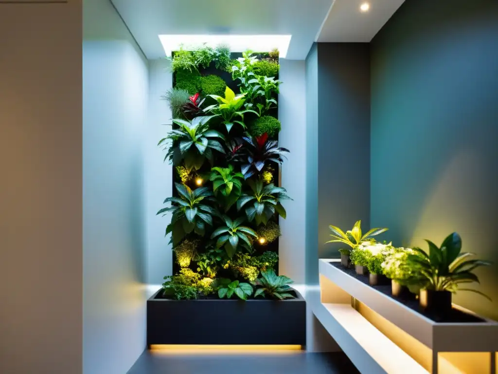 Un oasis vertical de elegancia natural: huertos verticales para plantas de interior en un diseño contemporáneo y sofisticado