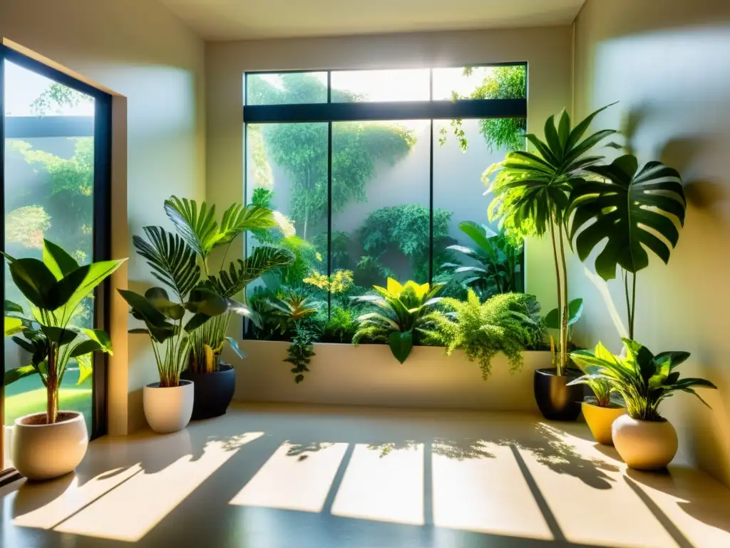 Ubicación óptima para plantas de interior: Un oasis verde iluminado por el sol, creando un ambiente sereno y natural