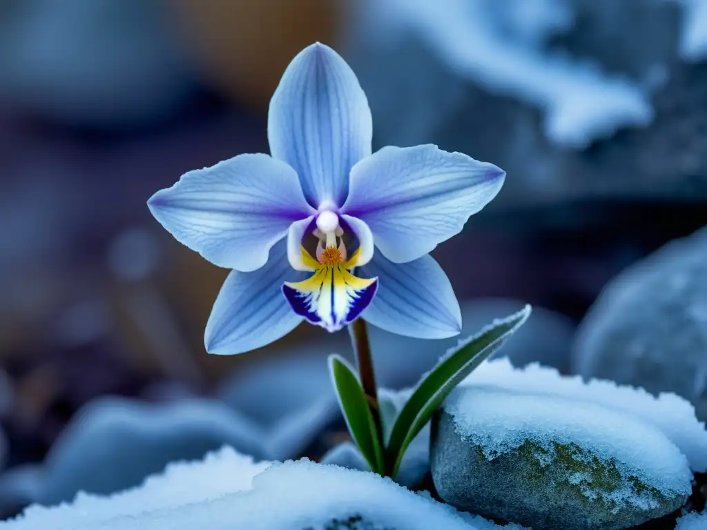 Orquídea polar en ambiente frío, muestra belleza delicada y resistencia