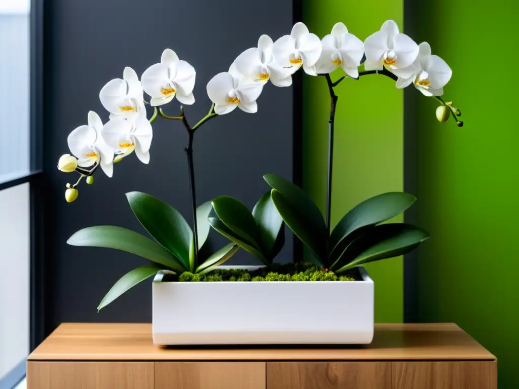 Un jardín de orquídeas en interior, moderno y minimalista, con cuidados de la orquídea en interior