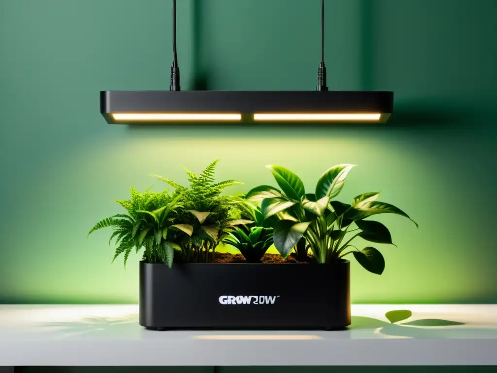 Panel LED moderno ilumina exuberantes plantas de interior