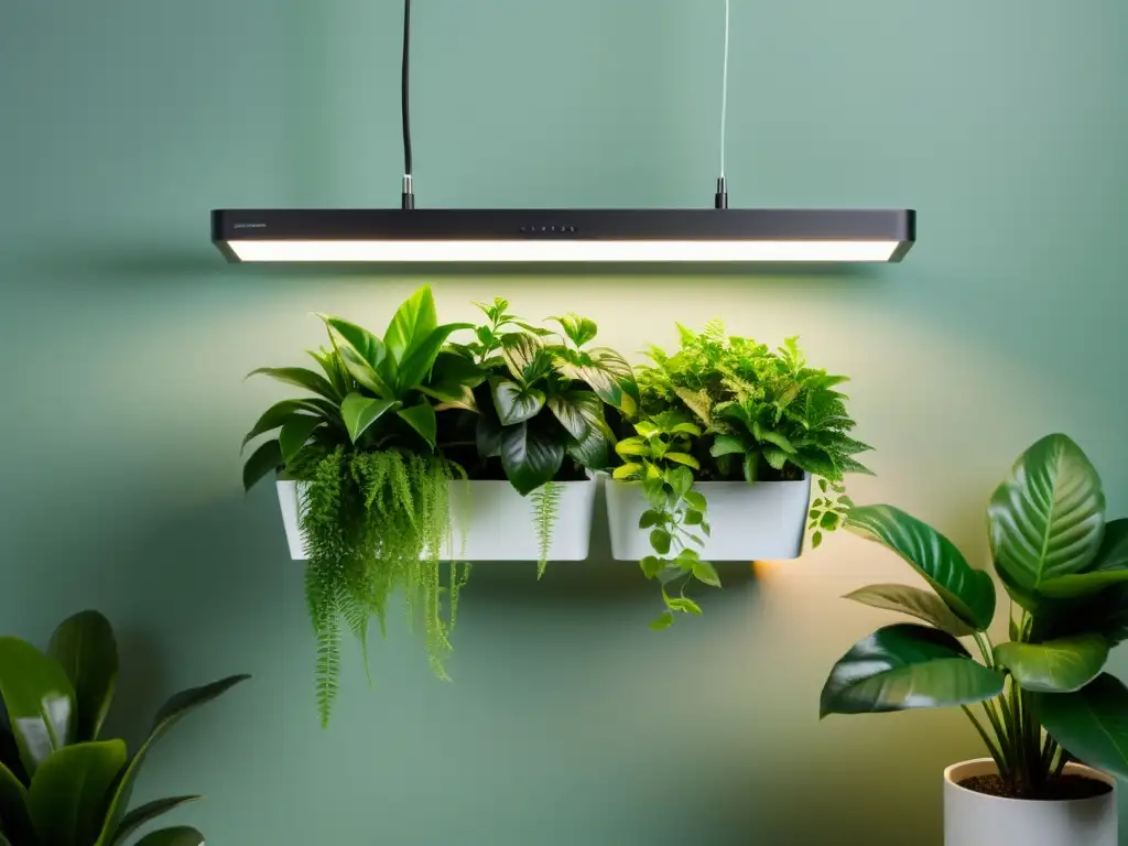 Un panel de iluminación LED para plantas de interior, creando un ambiente vibrante y acogedor bajo su suave resplandor