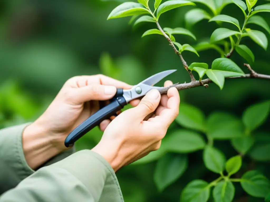 Un par de manos expertas realizan una poda para sanar plantas enfermas, con cuidado y precisión