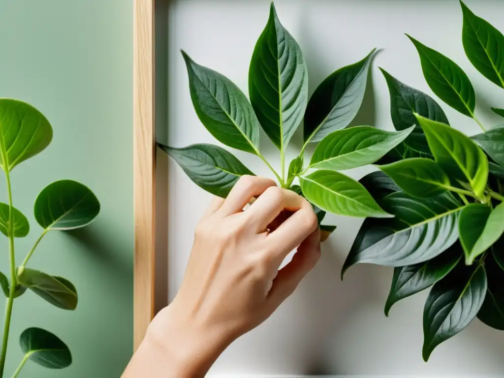 Un par de manos cortan cuidadosamente un tallo verde de una planta de interior, mostrando el arte del esquejado de plantas de interior