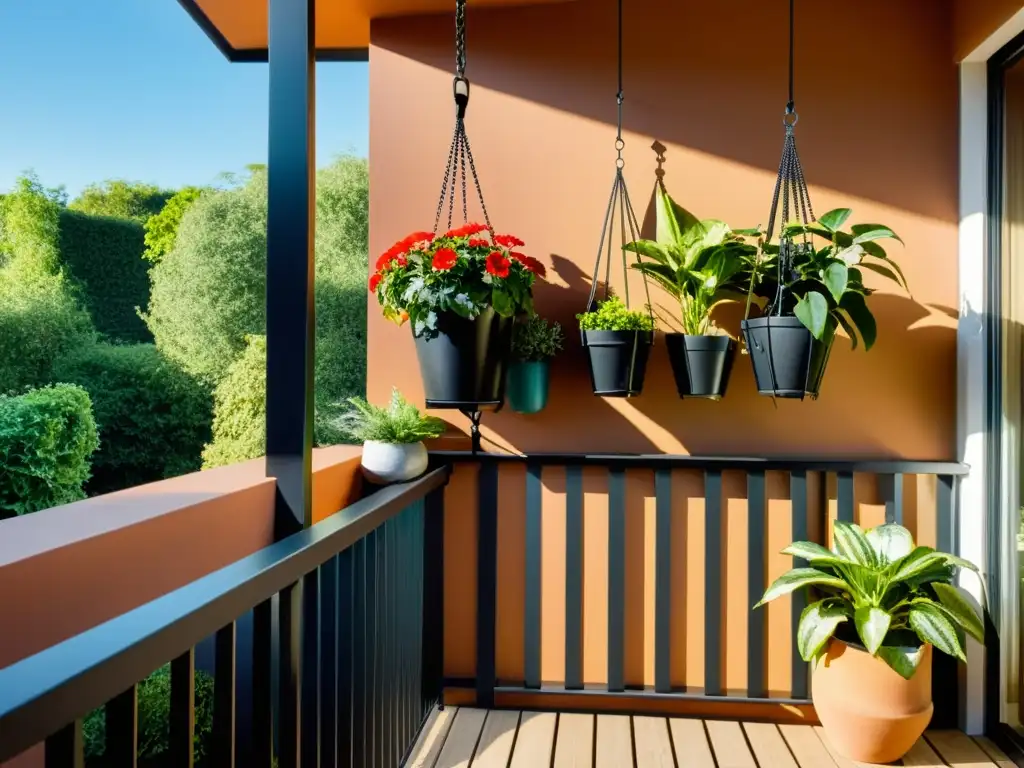 Pequeño balcón con plantas en macetas, creando un ambiente sereno