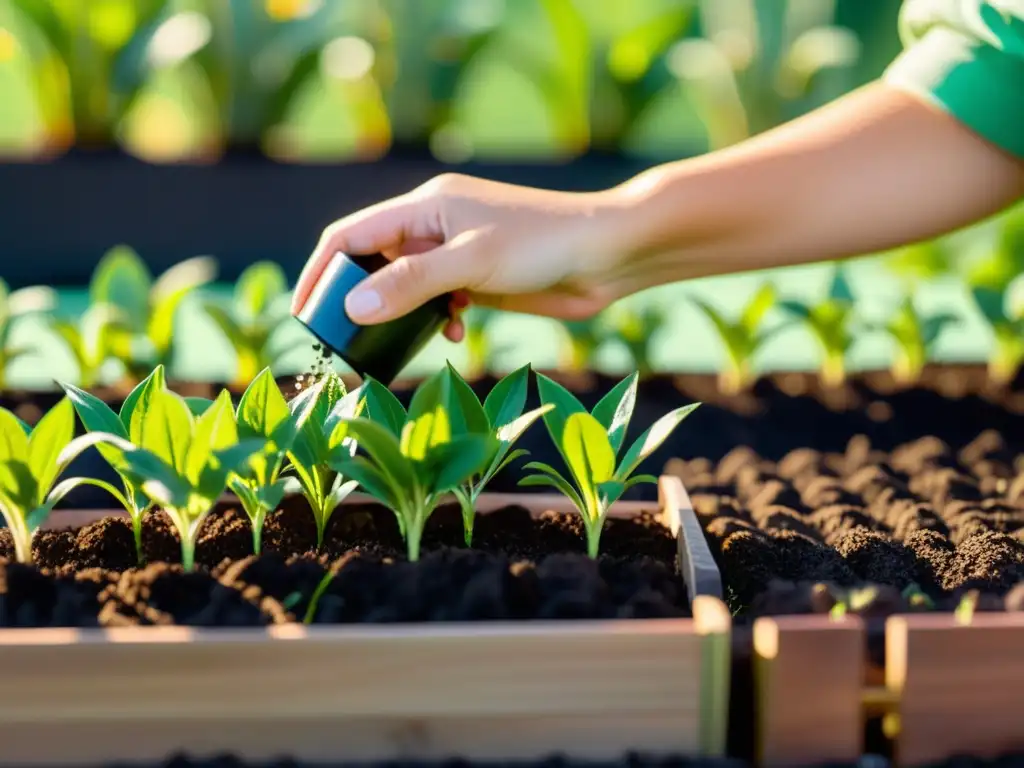 Pequeño jardín con niños regando plantas