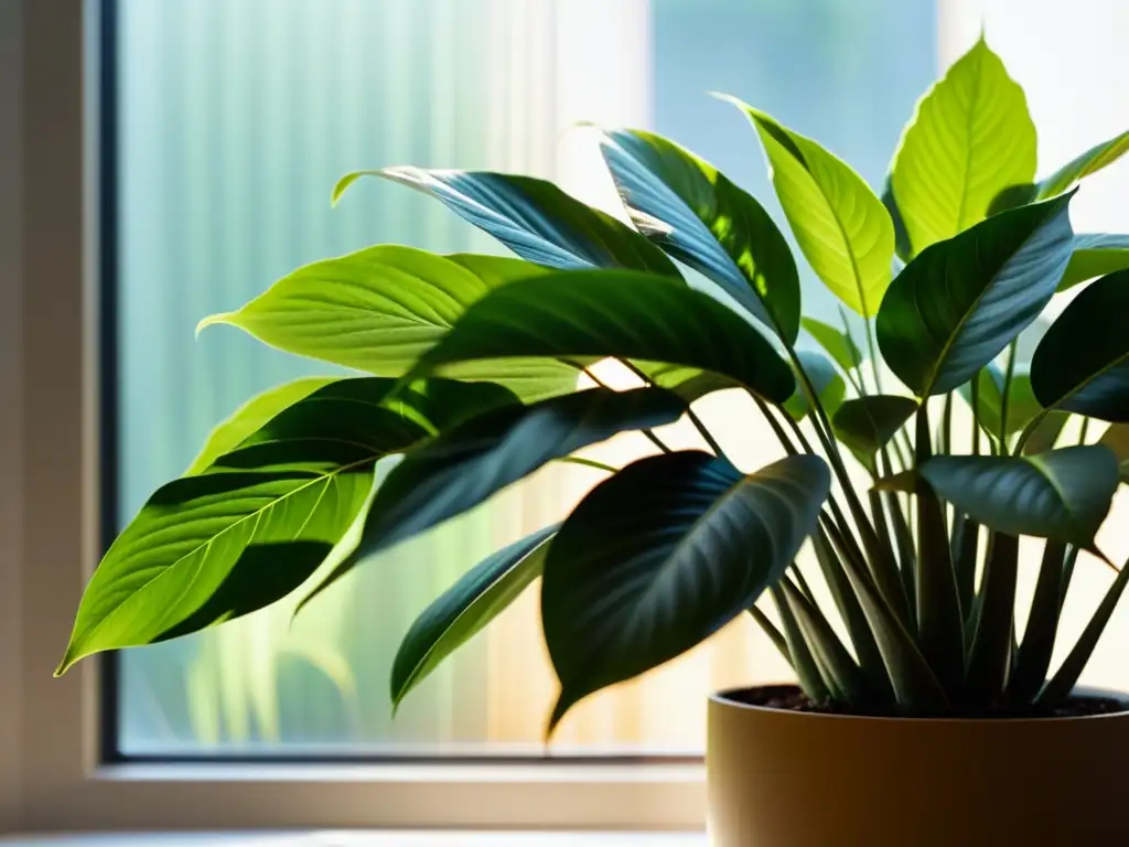 Planta de interior bañada en cálida luz natural, destacando la mejor luz para plantas de interior