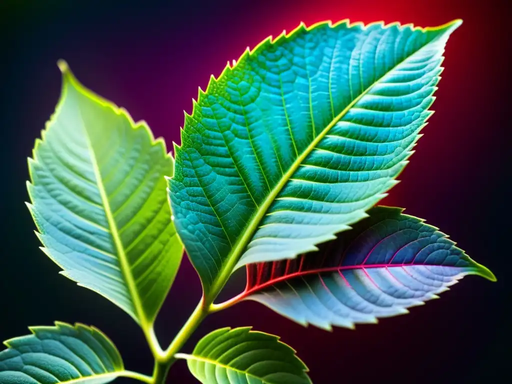 'Una planta exuberante bañada en un espectro de luz, resaltando sus colores vibrantes y detalladas hojas