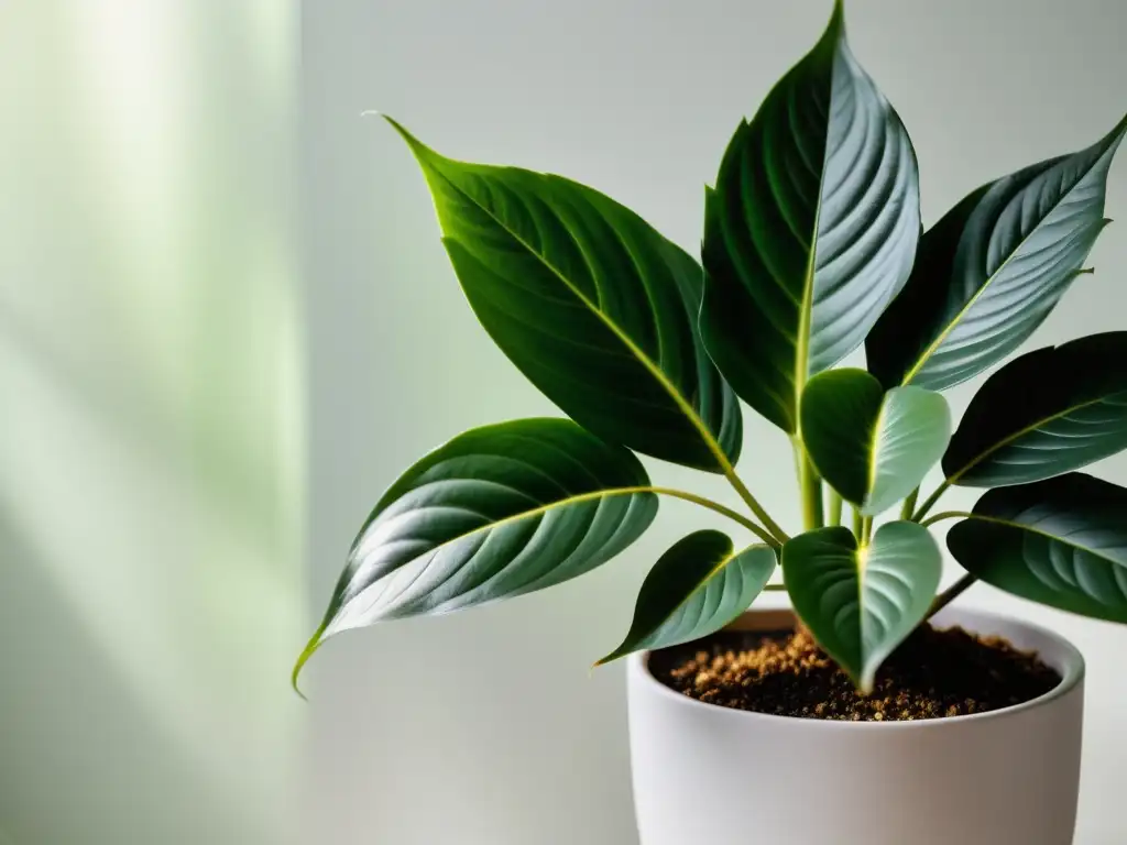 Una planta de interior exuberante bañada en luz suave, creando un ambiente tranquilo y natural