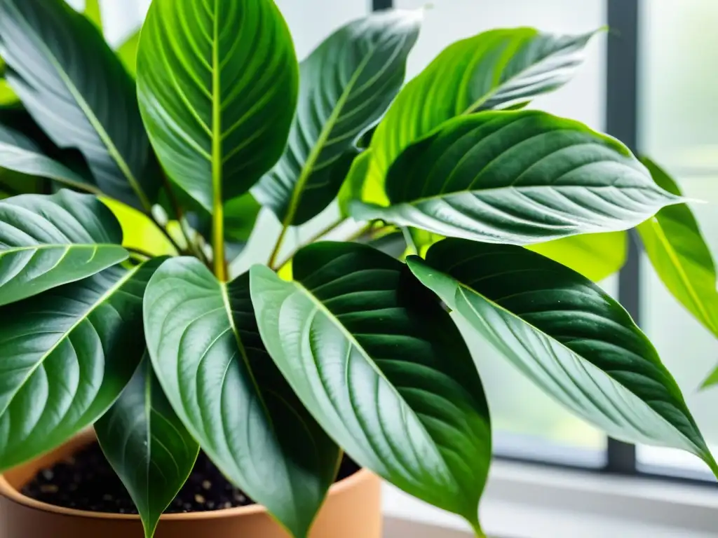 Planta de interior exuberante en un entorno moderno con luz natural, sin problemas térmicos gracias a cuidados específicos para plantas de interior