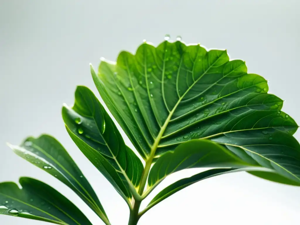 Una planta de interior exuberante con gotas de agua brillando en sus hojas, evocando frescura y belleza natural para el control de mosca de la humedad