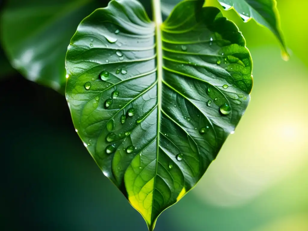 Una planta de interior exuberante y saludable, con hojas delicadas rodeadas de gotas de agua que brillan al sol