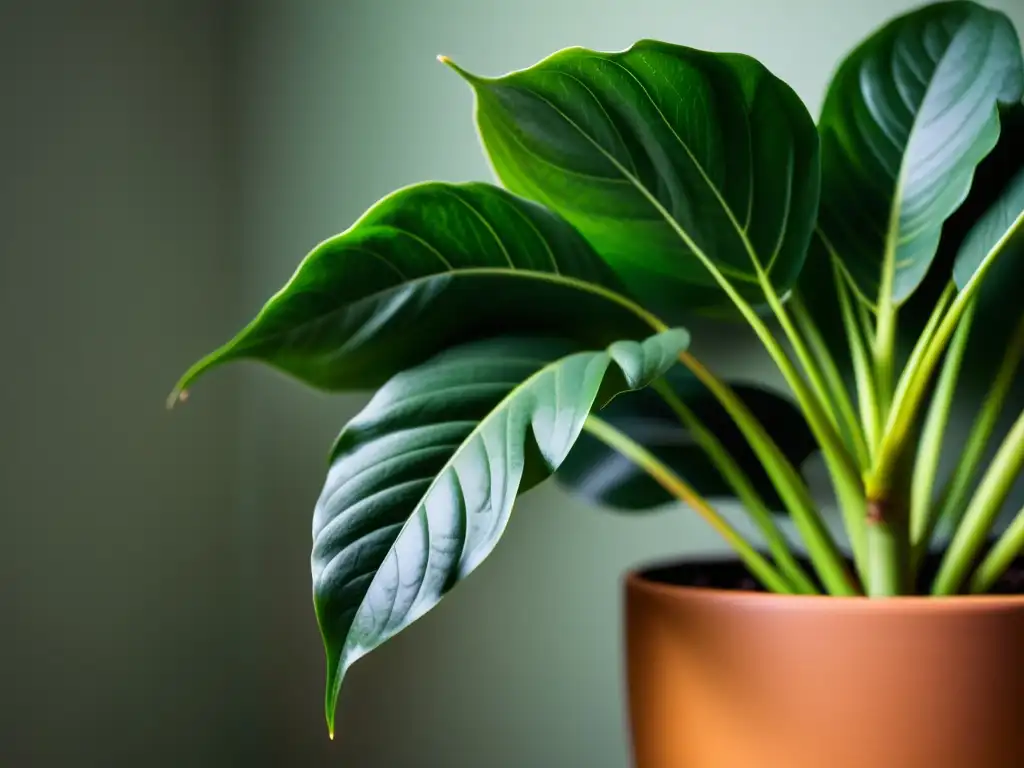 Una planta de interior exuberante y saludable, bañada en luz suave