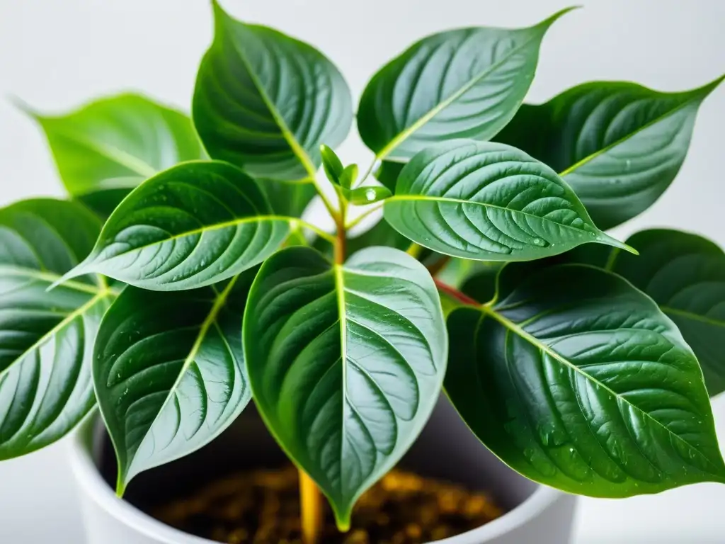 Una planta de interior exuberante y saludable con hojas brillantes, en un elegante macetero