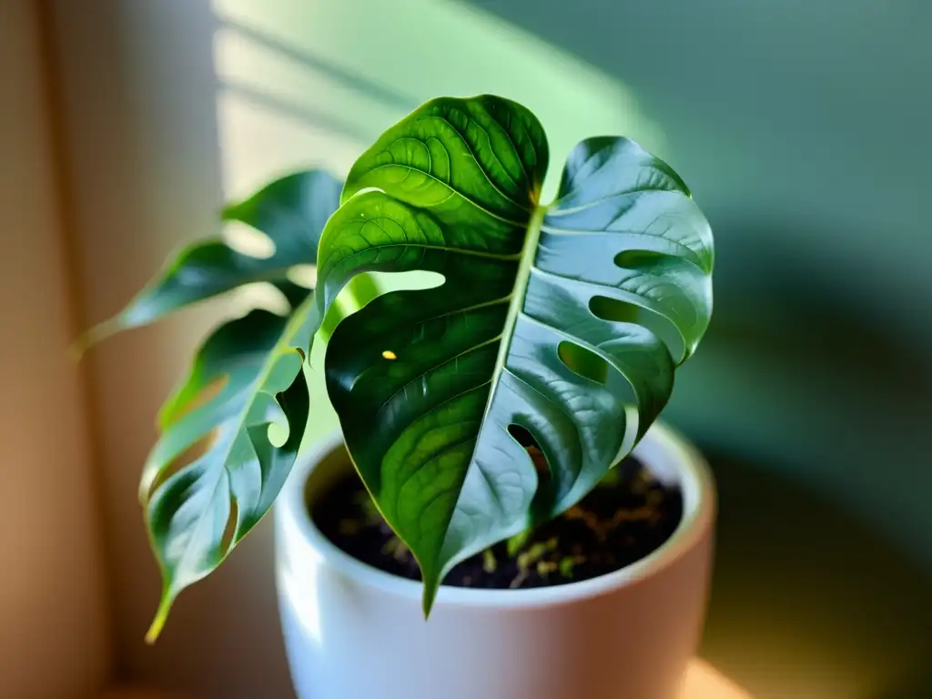 Una planta de interior exuberante y verde, bañada por la suave luz del sol