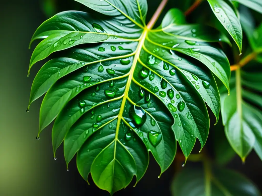 'Planta de interior exuberante y verde con gotas de agua, mostrando la importancia del riego en plantas de interior'