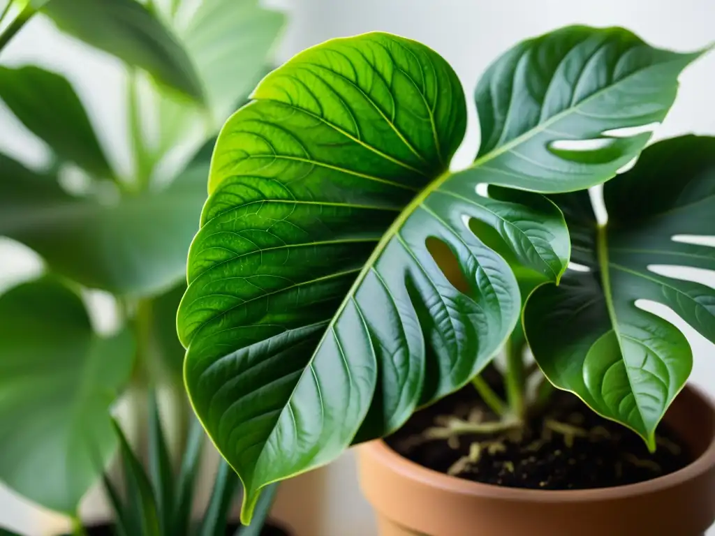 Planta de interior exuberante y vibrante, con hojas delicadas y saludables