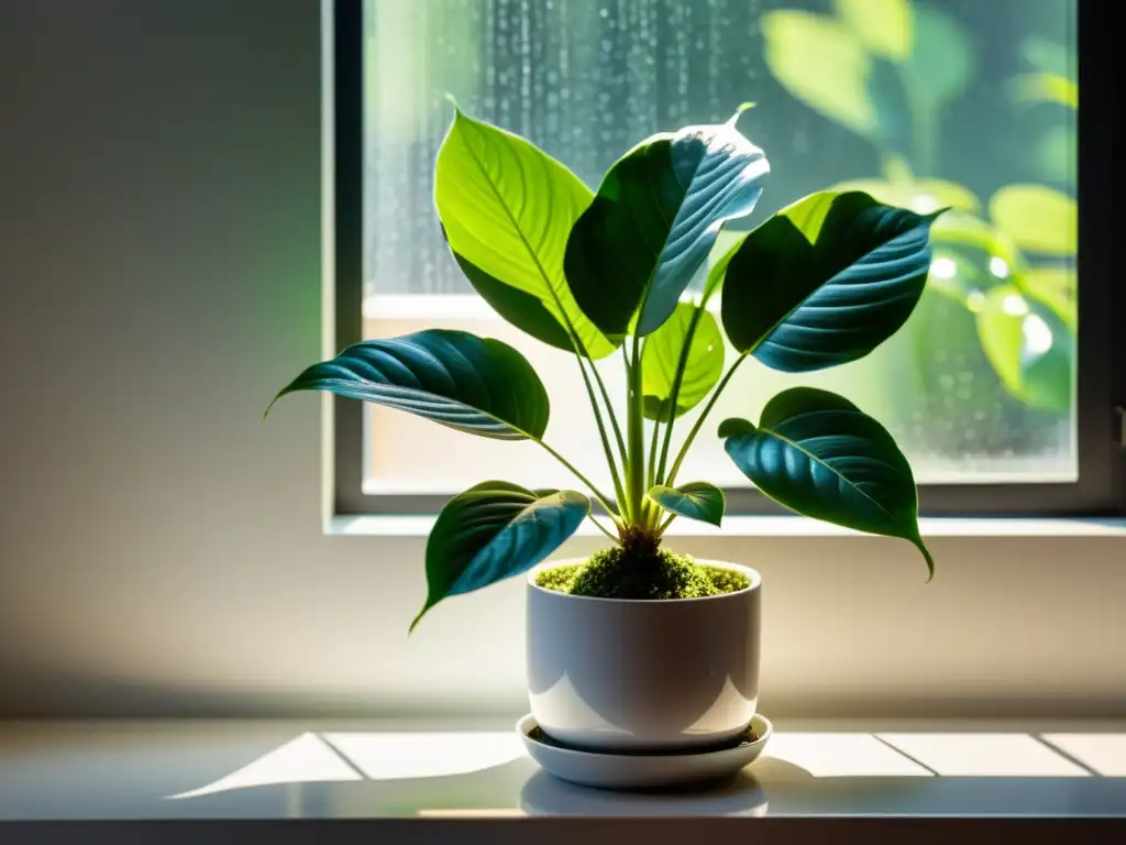 Una planta de interior exuberante y vibrante, nutrida con amor en un entorno sereno y soleado