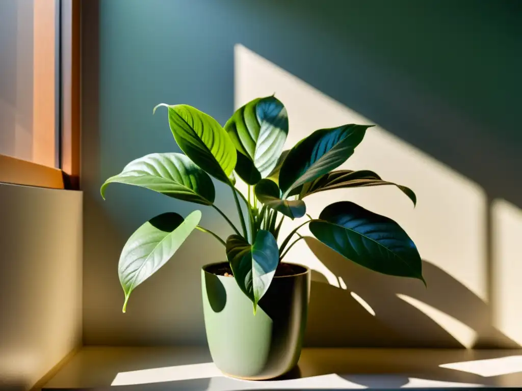 Una planta de interior iluminada con claridad, mostrando su belleza y tranquilidad