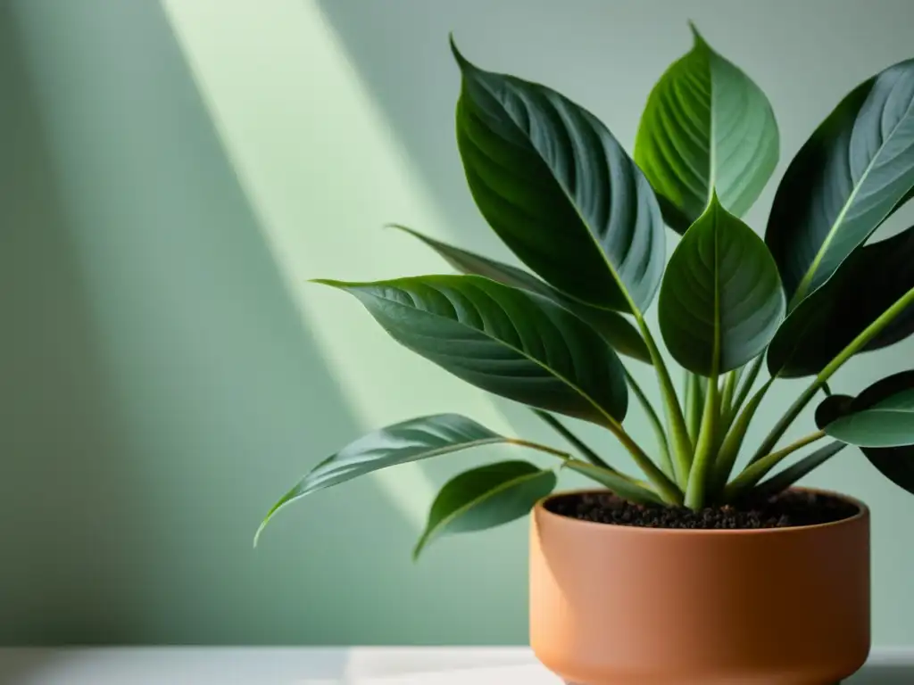 Una planta de interior bien iluminada en un espacio despejado, transmitiendo calma y belleza natural