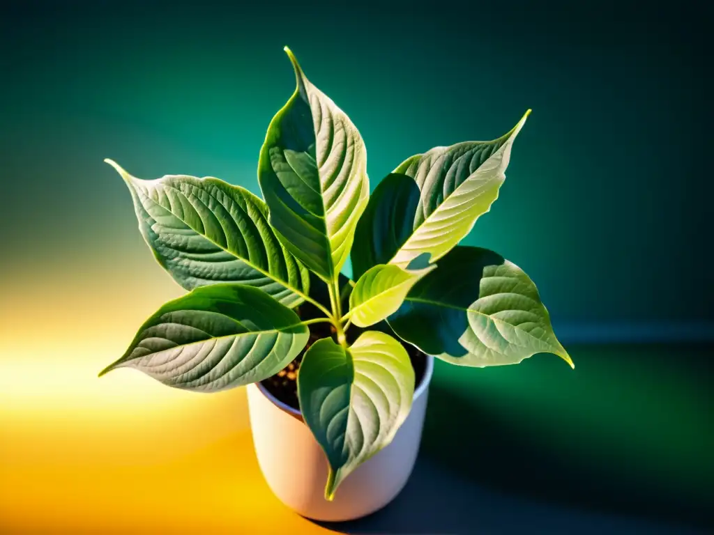 Planta de interior iluminada por la luna, resaltando sus detalles en beneficio de la iluminación nocturna de plantas