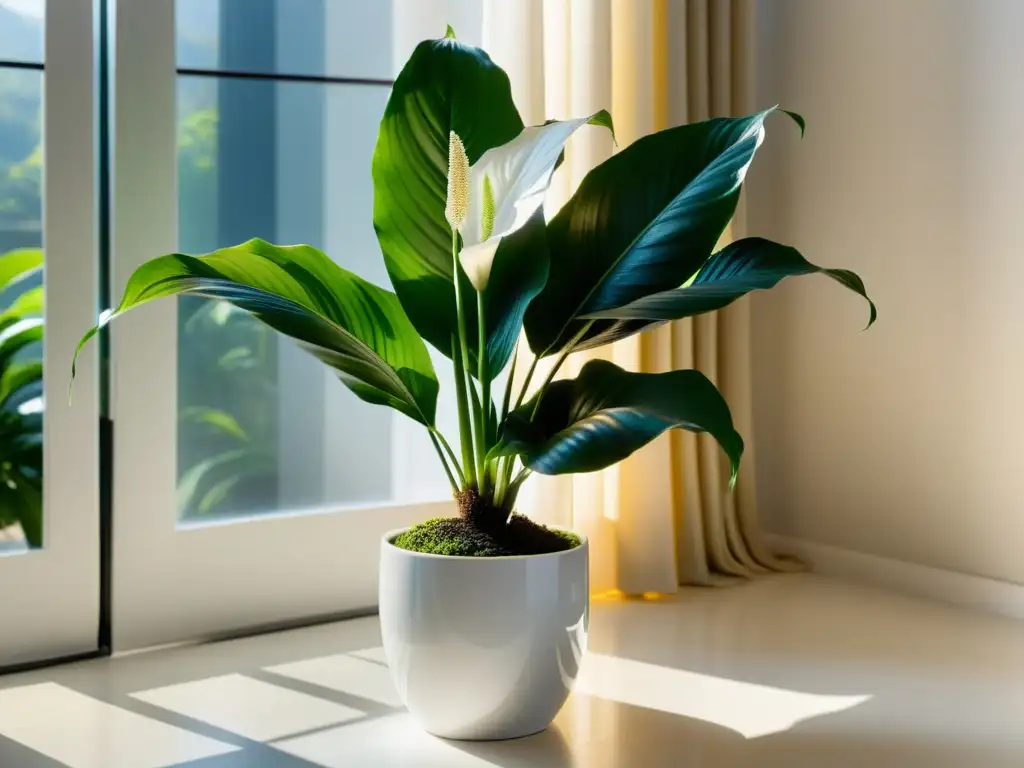 Planta de interior florece poca luz en elegante decorado minimalista y soleado