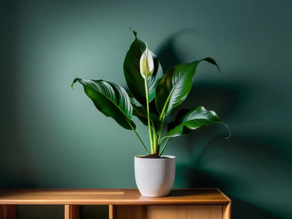 Una planta de interior en luz tenue, destacando la belleza serena del cultivo de plantas en interiores