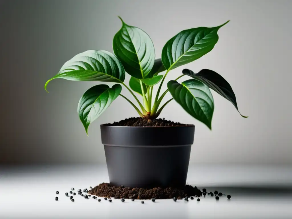 Planta de interior con suelo húmedo y hojas verdes vibrantes en maceta - Indicadores de humedad del suelo para plantas de interior