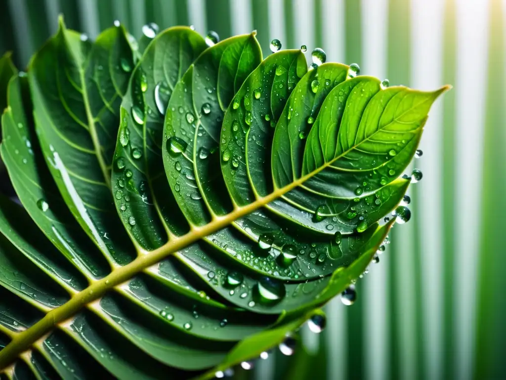 Planta de interior verde con gotas de agua, resaltando la belleza natural