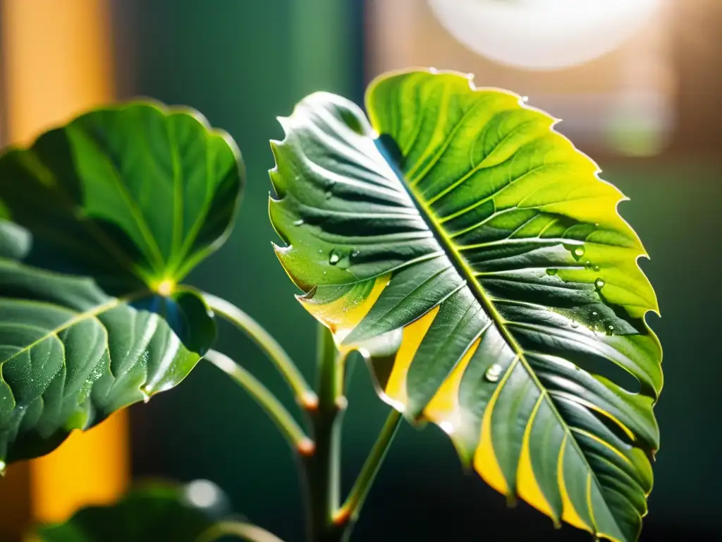 Planta de interior próspera bajo luz solar natural, simular luz solar para plantas