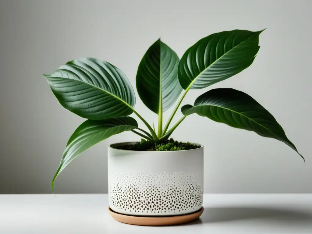 Planta de oficina exuberante y elegante en entorno minimalista