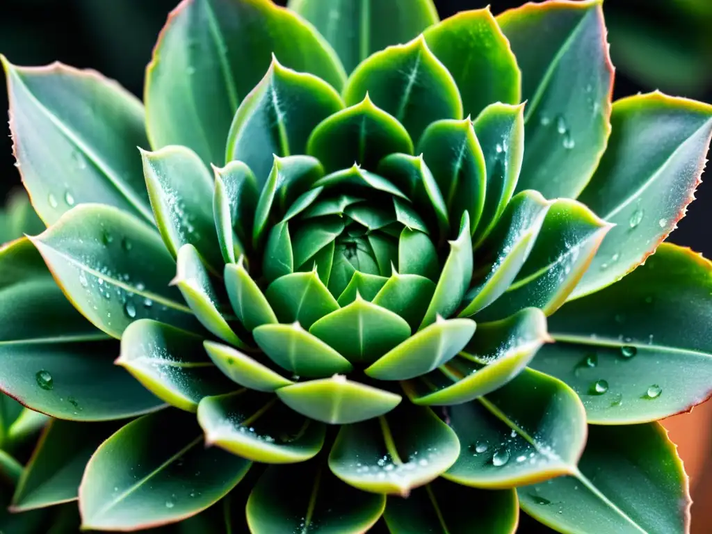 Planta suculenta verde con gotas de agua, destaca su belleza y resistencia