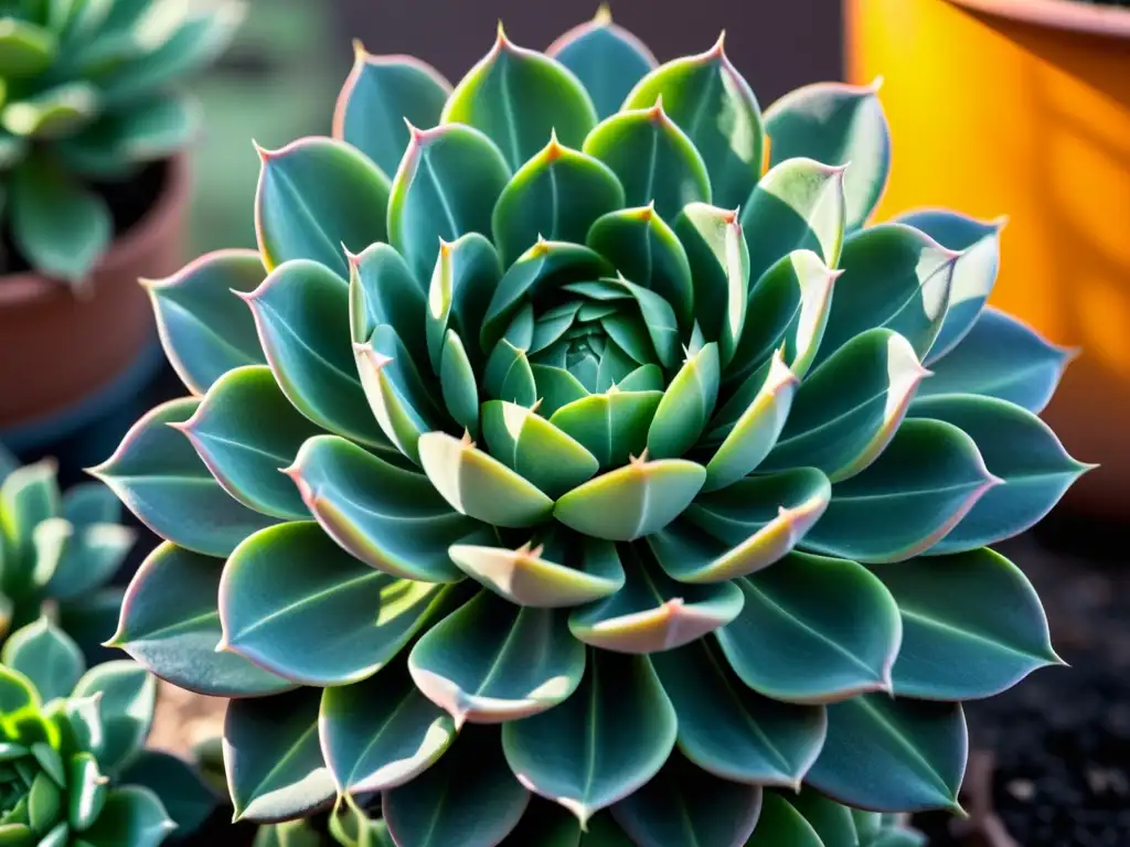 Una planta suculenta verde vibrante con hojas gruesas y patrones intrincados, resaltando su resistencia y belleza