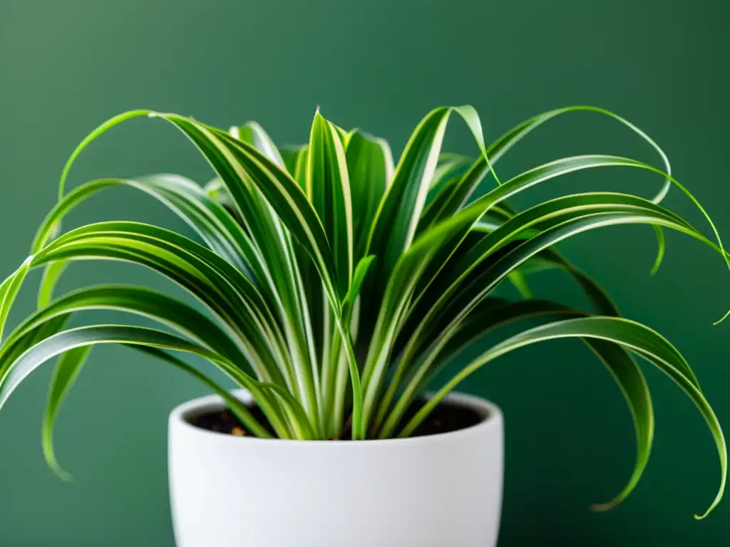 Una planta de araña verde exuberante en maceta blanca moderna