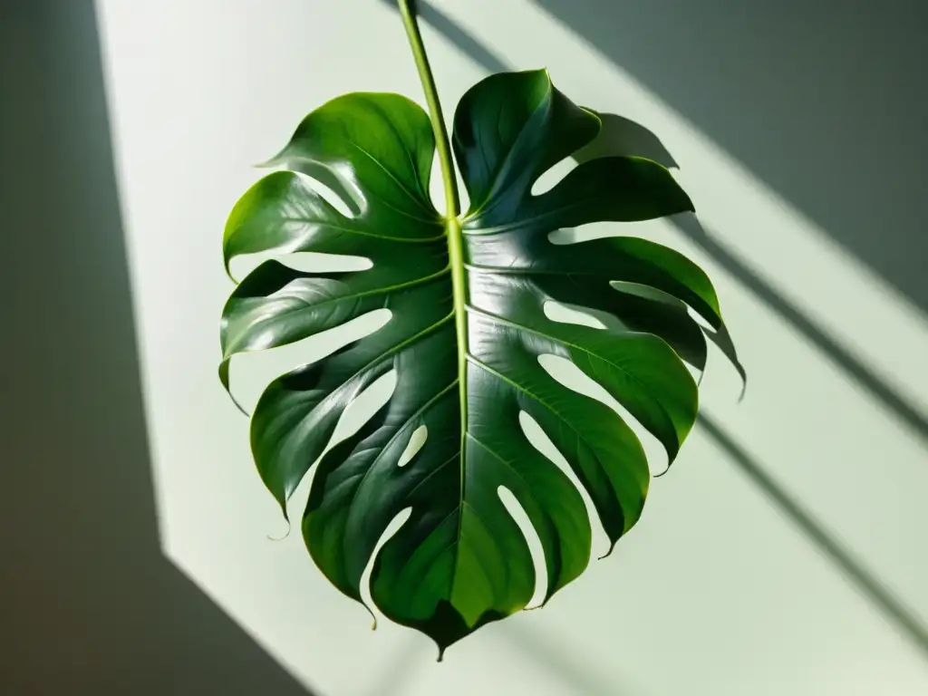 Fotografía de plantas de interior creativa: Detalle de hojas verdes y soleadas de monstera deliciosa