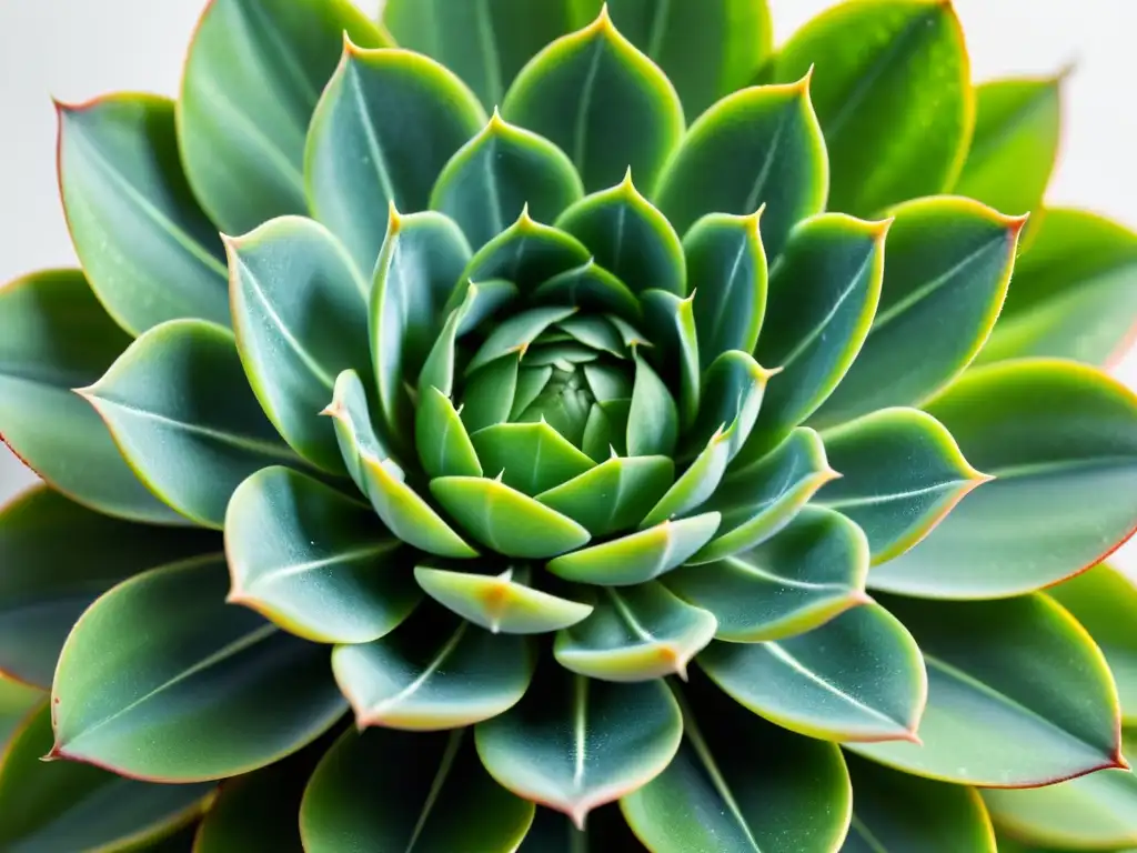 Una fotografía de plantas de interior: detallada imagen en alta resolución de una suculenta verde vibrante, con patrones simétricos en las hojas