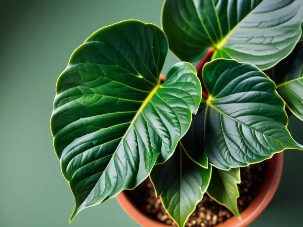 Fotografiar plantas de interior: Detalle de una exuberante planta de interior en luz natural, resaltando sus hojas y texturas