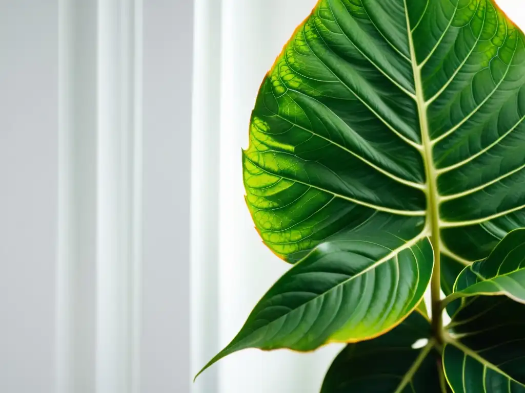 Fotografía de plantas de interior: Detalle de una planta de interior exuberante y verde con hojas brillantes, sobre fondo blanco