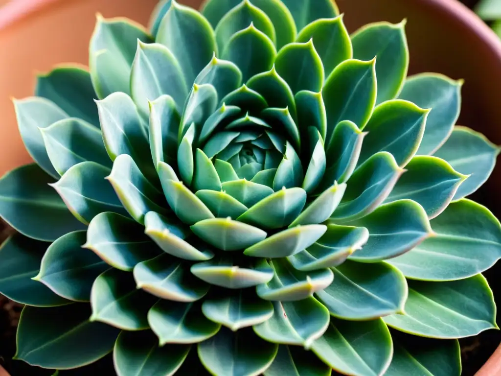 Suculenta verde: detalle único y sereno Fotografía de plantas de interior: Detalle de una suculenta verde iluminada por luz suave, creando una composición serena y hermosa